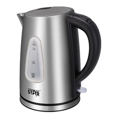 Stainless steel WINNINGSTAR electric kettle, 1.7L, with black handle and clear water level window