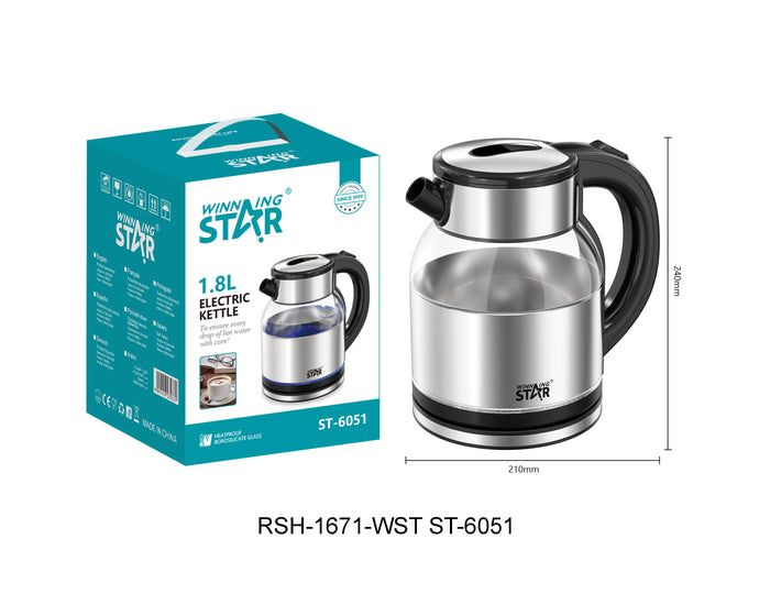 1.8L Glass and Stainless Steel Kettle with LED Illumination – WINNINGSTAR